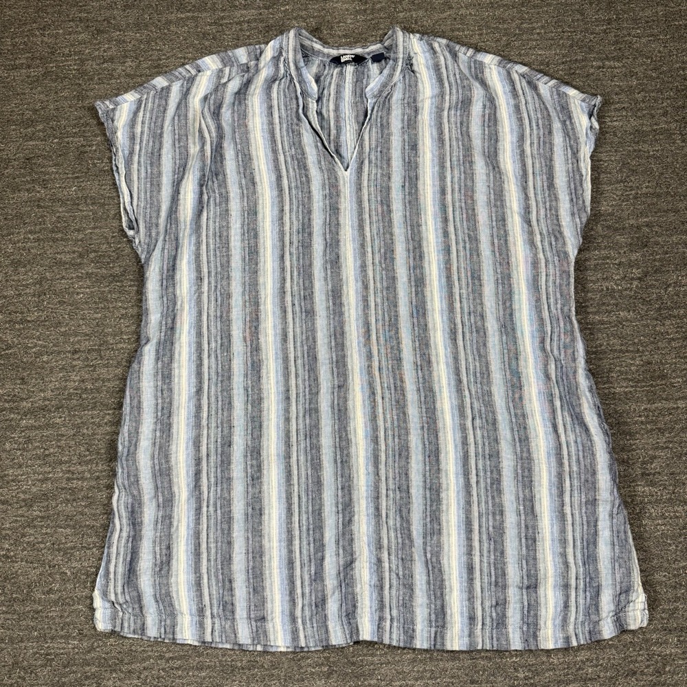 Lands End Linen Tunic Women 1X Plus Striped Beach Coastal Resort Pool Pockets